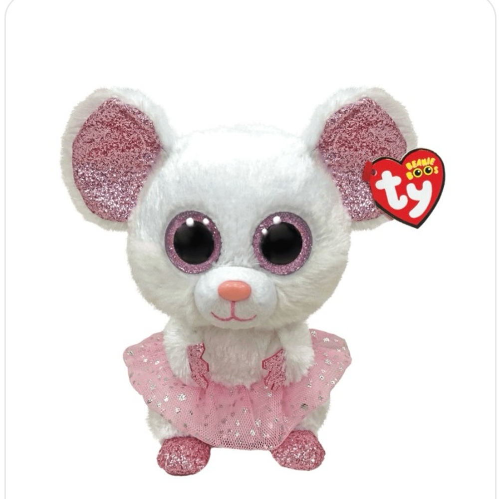 Ty White and Pink Plush Mouse Toy with Glittery Eyes
